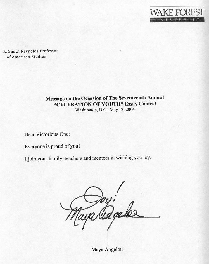 Image of letter from Maya Angelou