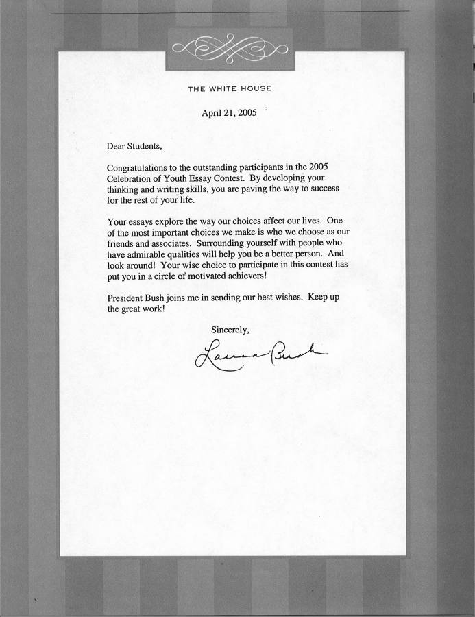 Image of letter from Laura Bush