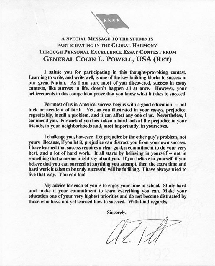 Image of letter from Colin Powell